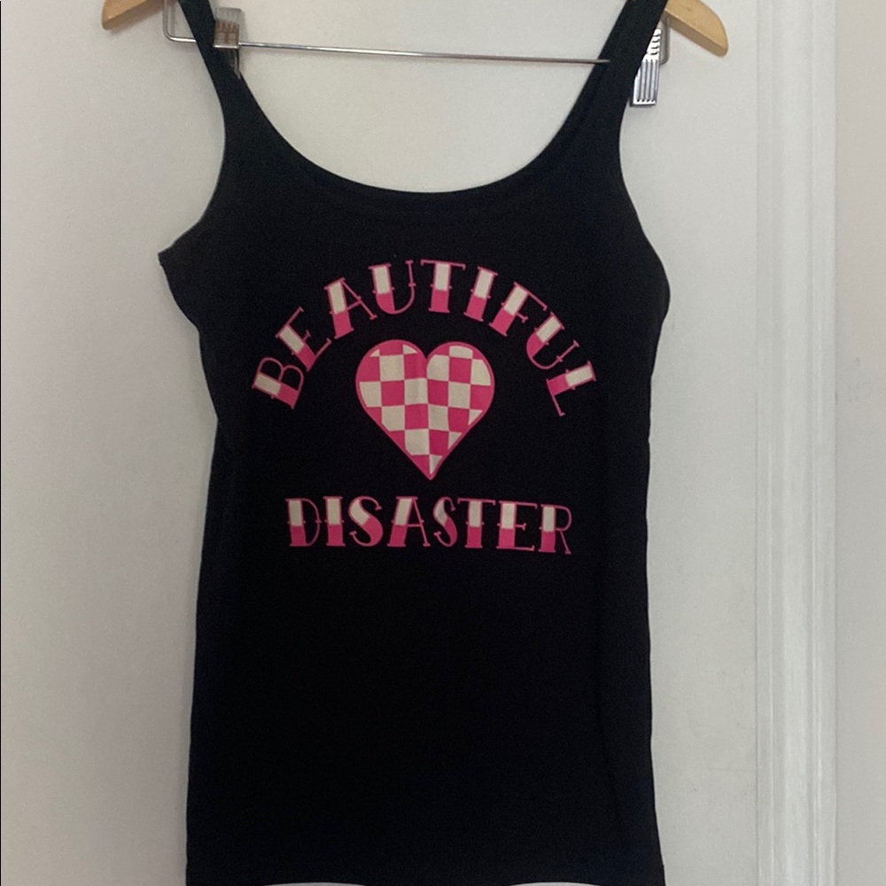 Beautiful Disaster Black and Pink Fitted Camisole with Graphic Design